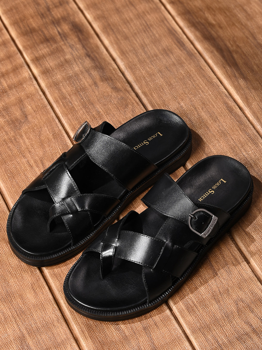 Black Kolhapuri Style Lightweight Cross Strap Leather Sandal
