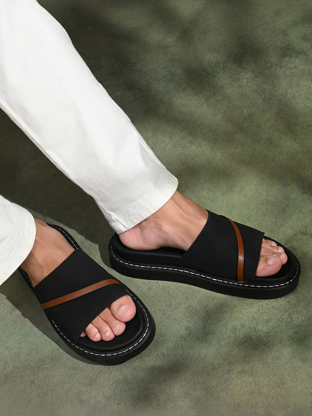 Black Casual Slip-On Slides Sandal with PU Cushion Sole