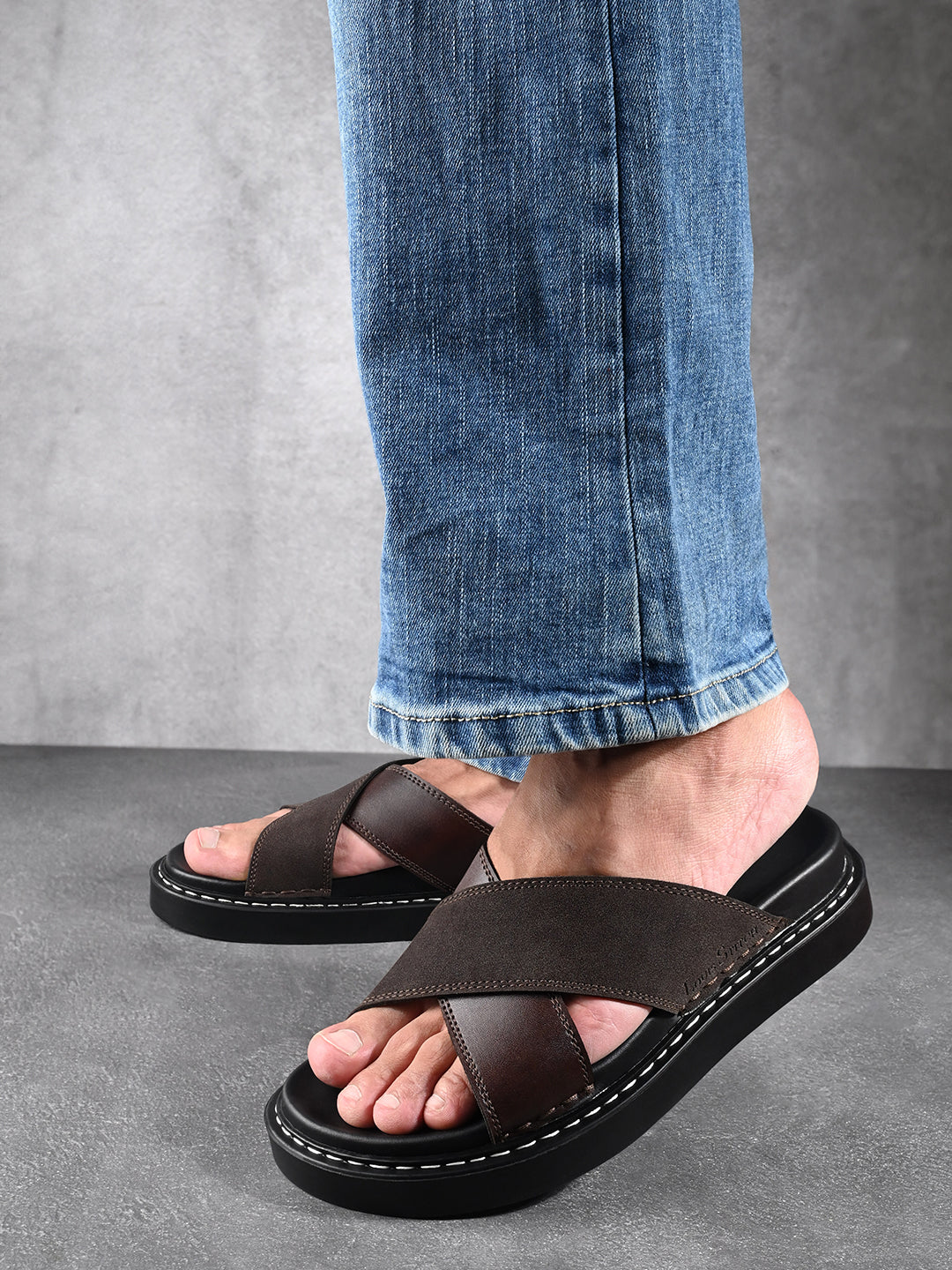 Brown Casual Cross Strap Slip On Sandal with PU Cushion Sole