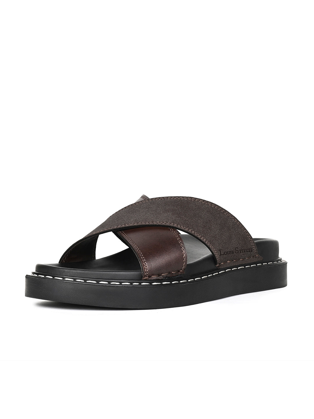 Brown Casual Cross Strap Slip On Sandal with PU Cushion Sole