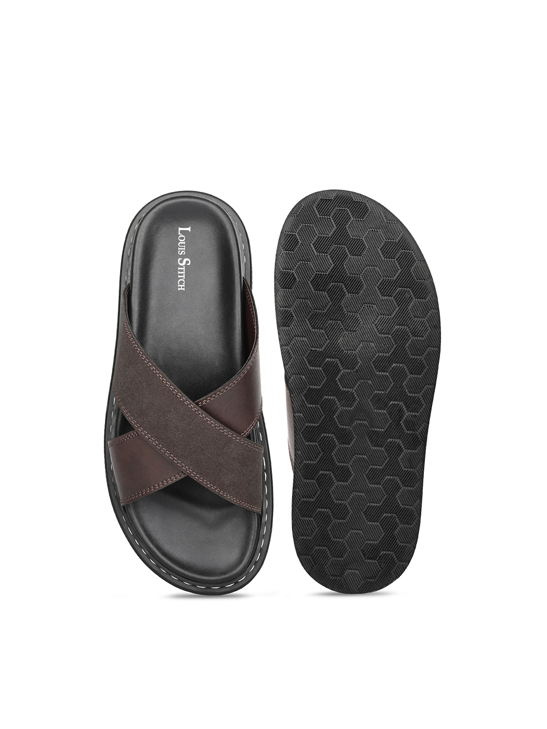 Brown Casual Cross Strap Slip On Sandal with PU Cushion Sole