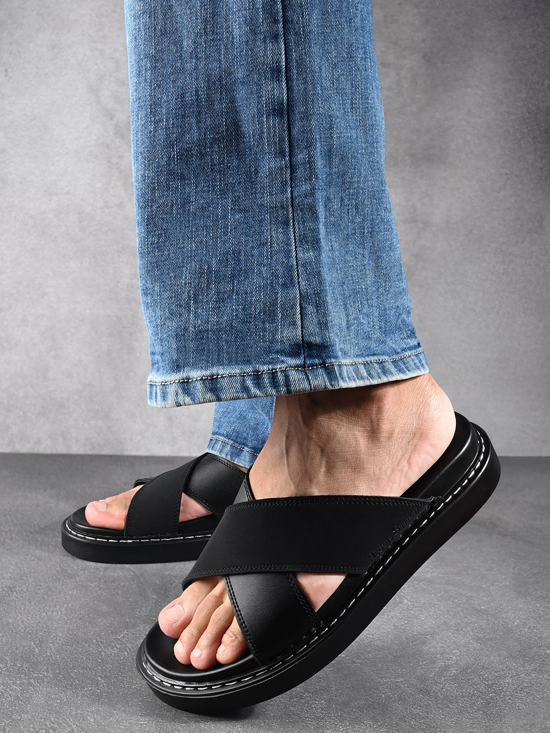 Black Casual Cross Strap Slip On Sandal with PU Cushion Sole