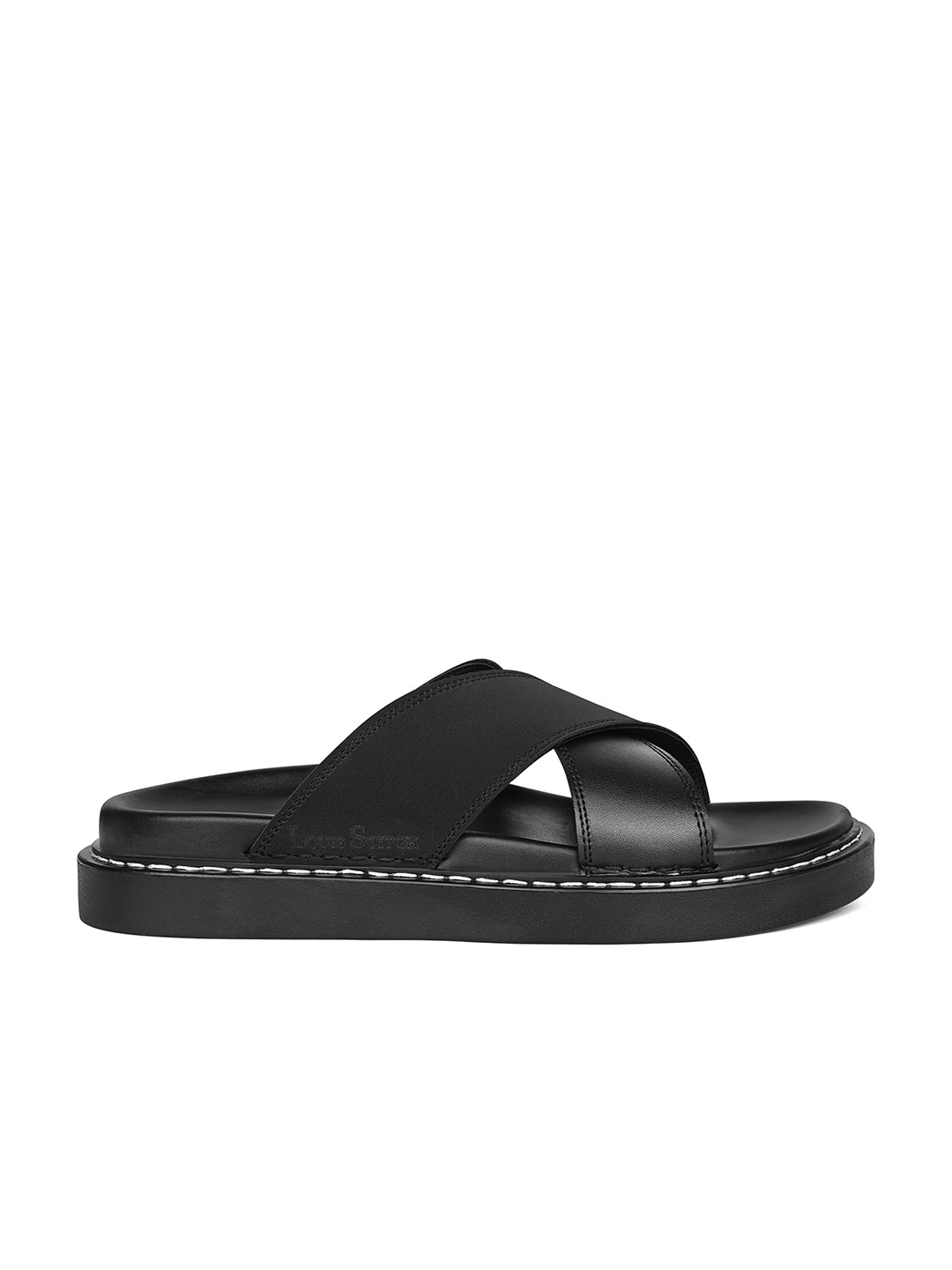 Black Casual Cross Strap Slip On Sandal with PU Cushion Sole