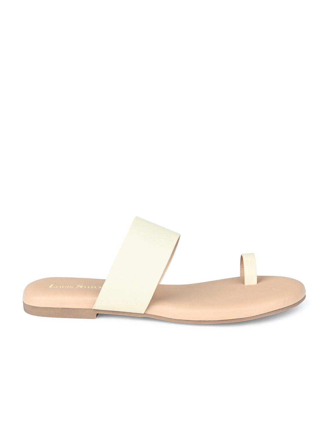 Women's Cream Flat Heel Toe-Ring Sandals