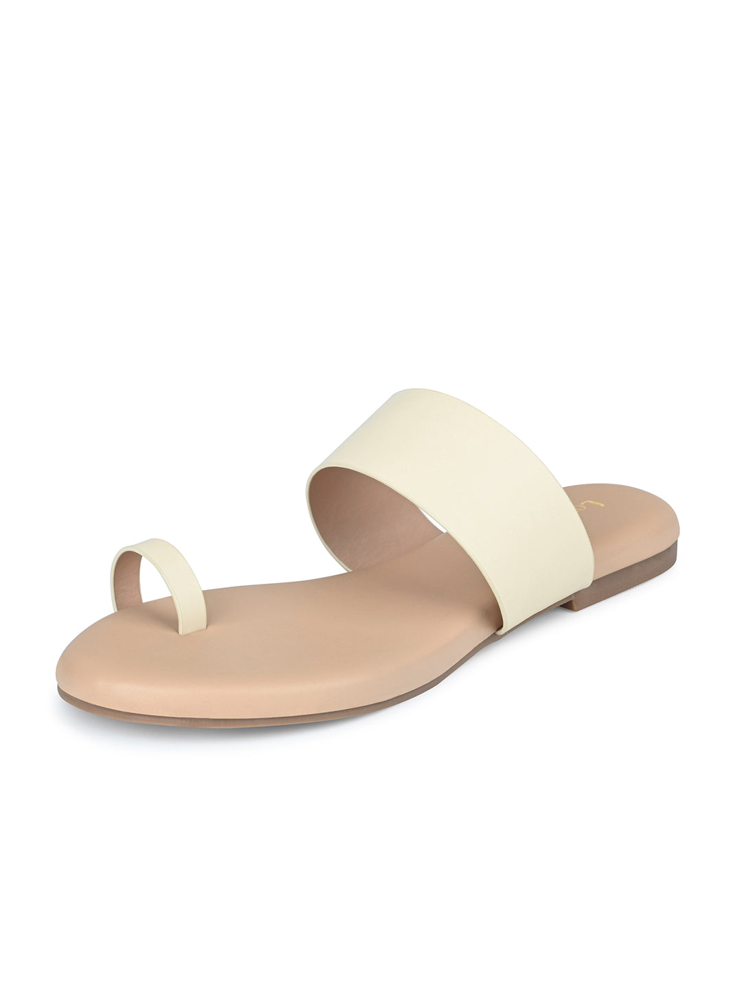 Women's Cream Flat Heel Toe-Ring Sandals