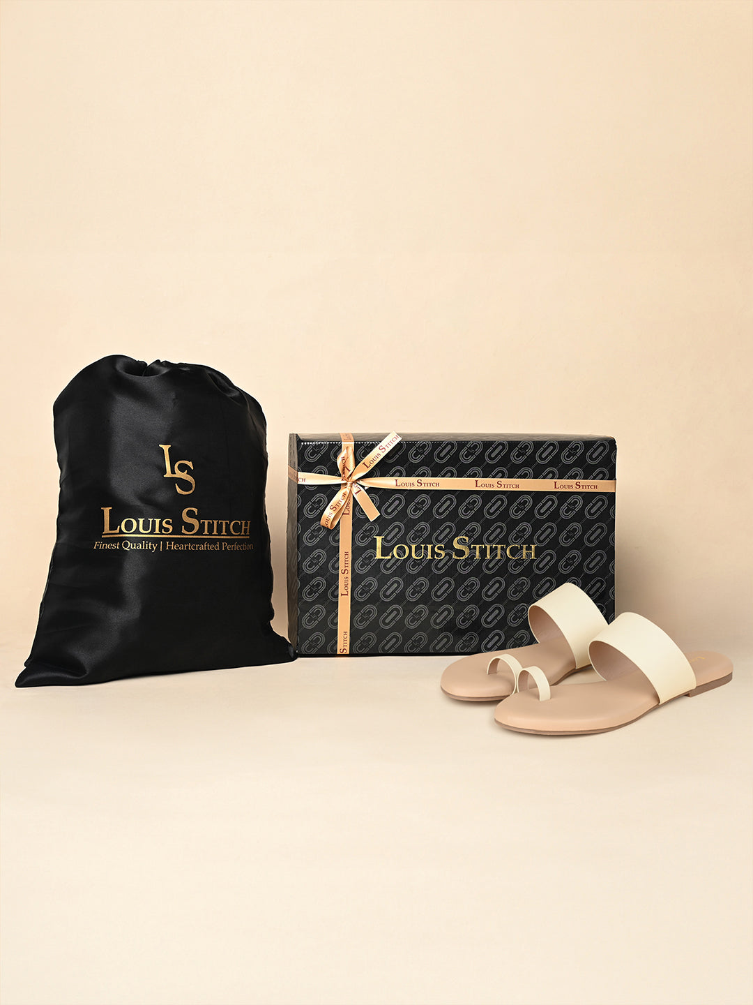 Women's Cream Flat Heel Toe-Ring Sandals