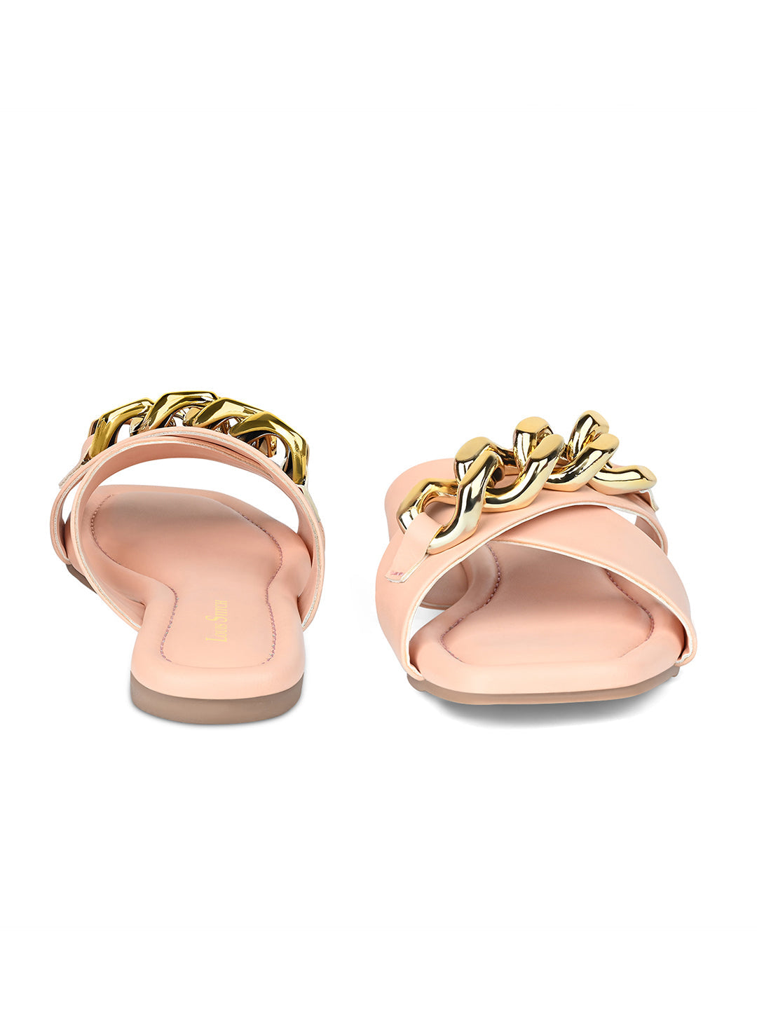 Women's Peach Flat Heel Cross Strap Buckle Sandals