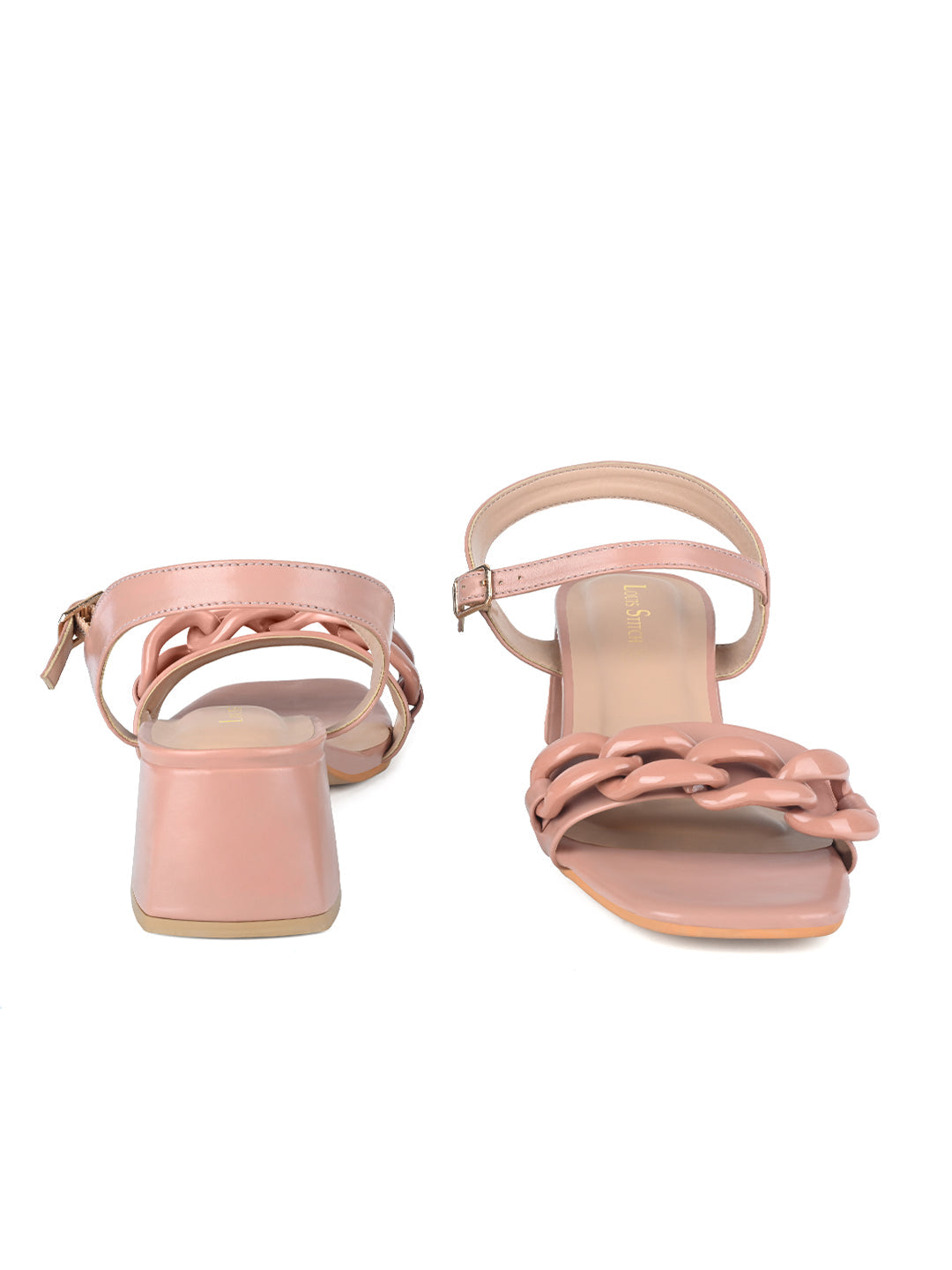 Women's Nude Pink Block Heel Buckle Strap Sandals