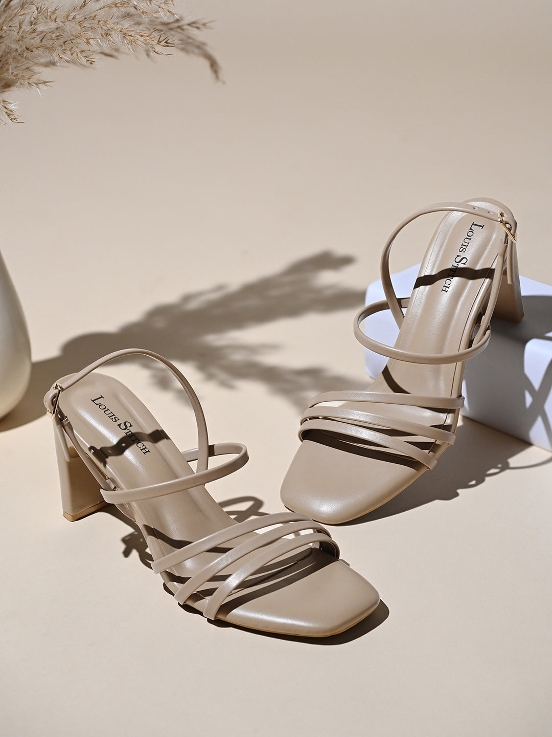 Women Beige Block Heel Slip-On Comfortable Ladies Sandals