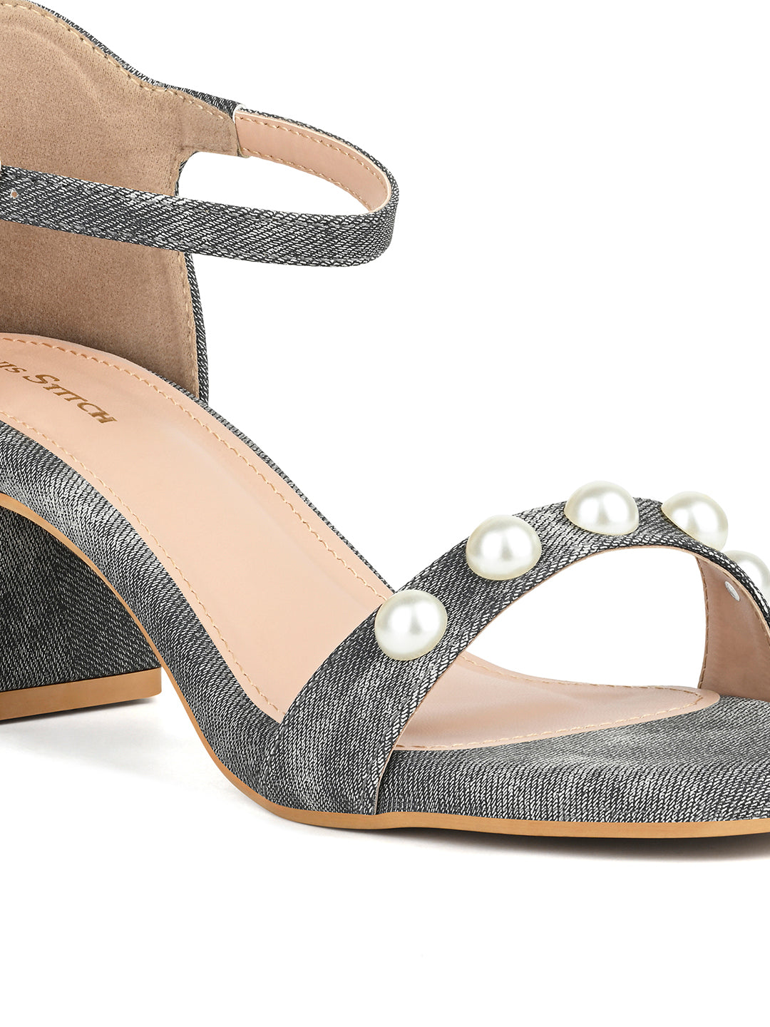 Women Grey Block Heel Slip-On Comfortable Ladies Sandals