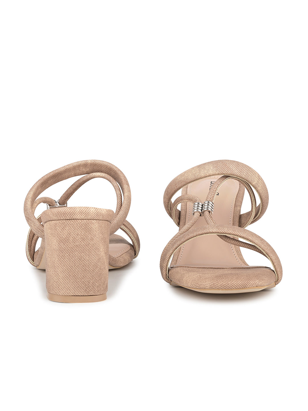 Women Beige Block Heel Slip-On Comfortable Ladies Sandals