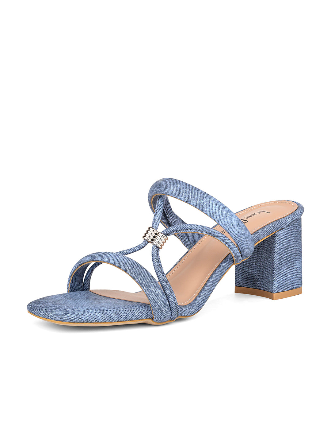 Women Blue Block Heel Slip-On Comfortable Ladies Sandals