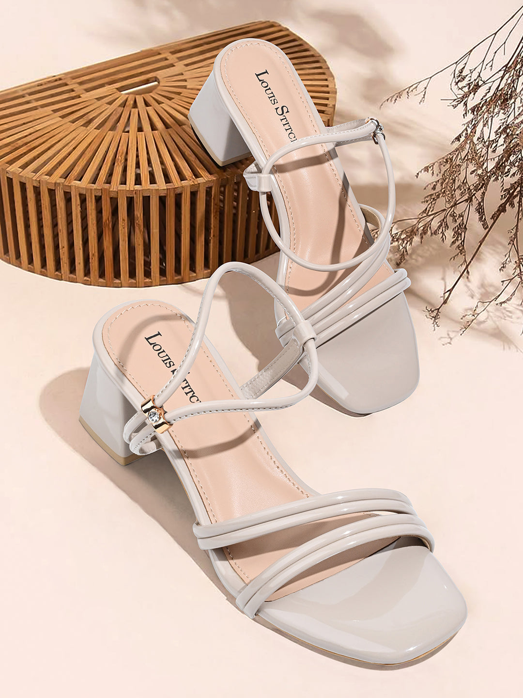 Women Beige Block Heel Slip-On Comfortable Ladies Sandals