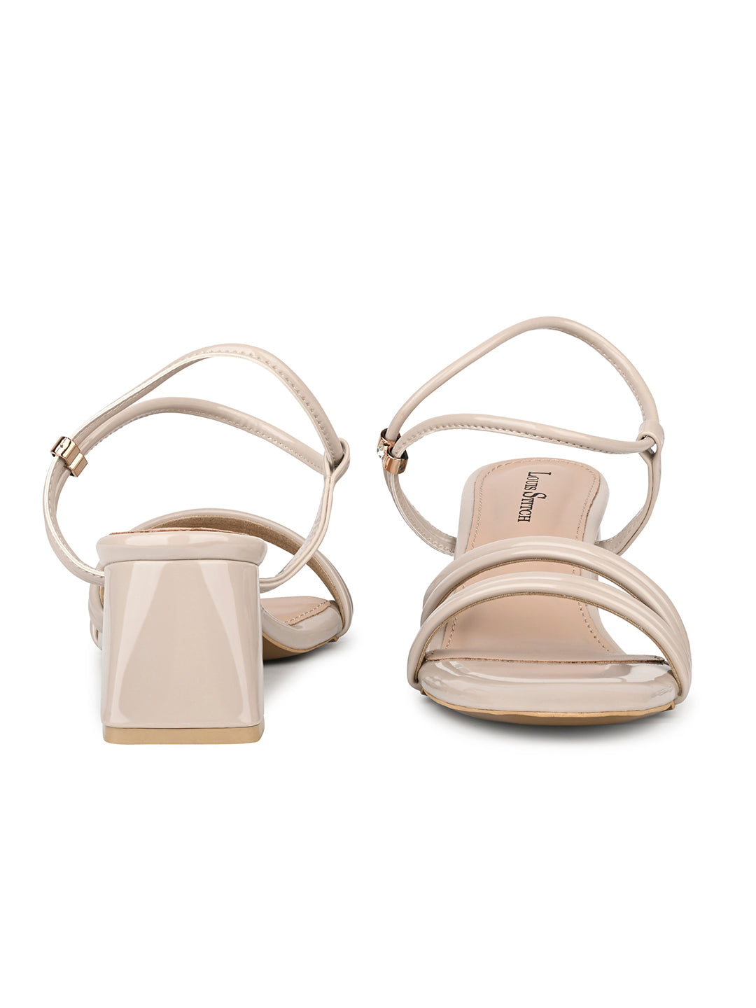 Women Beige Block Heel Slip-On Comfortable Ladies Sandals