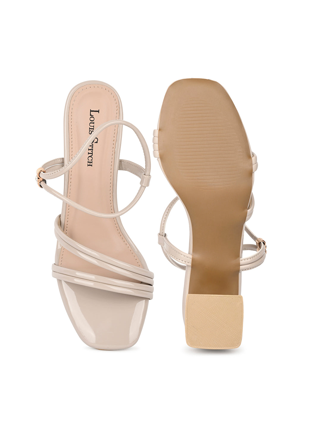 Women Beige Block Heel Slip-On Comfortable Ladies Sandals