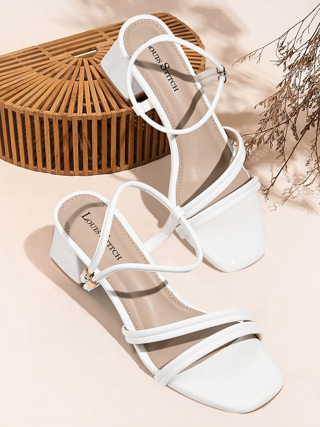 Women White Block Heel Slip-On Comfortable Ladies Sandals