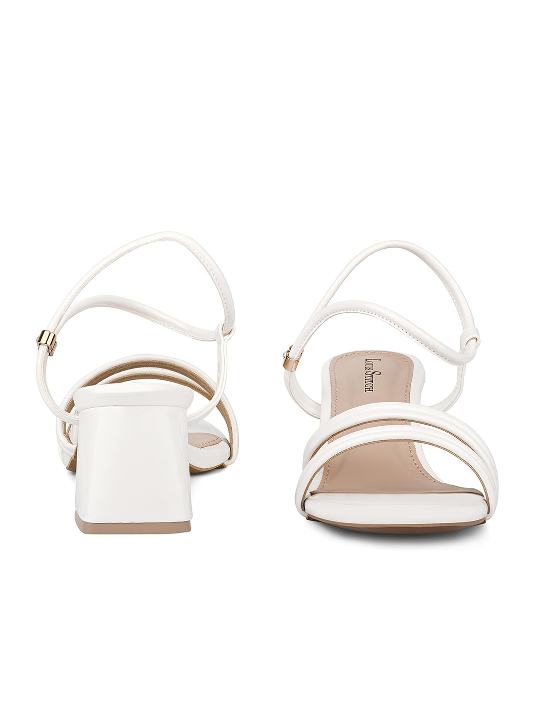 Women White Block Heel Slip-On Comfortable Ladies Sandals