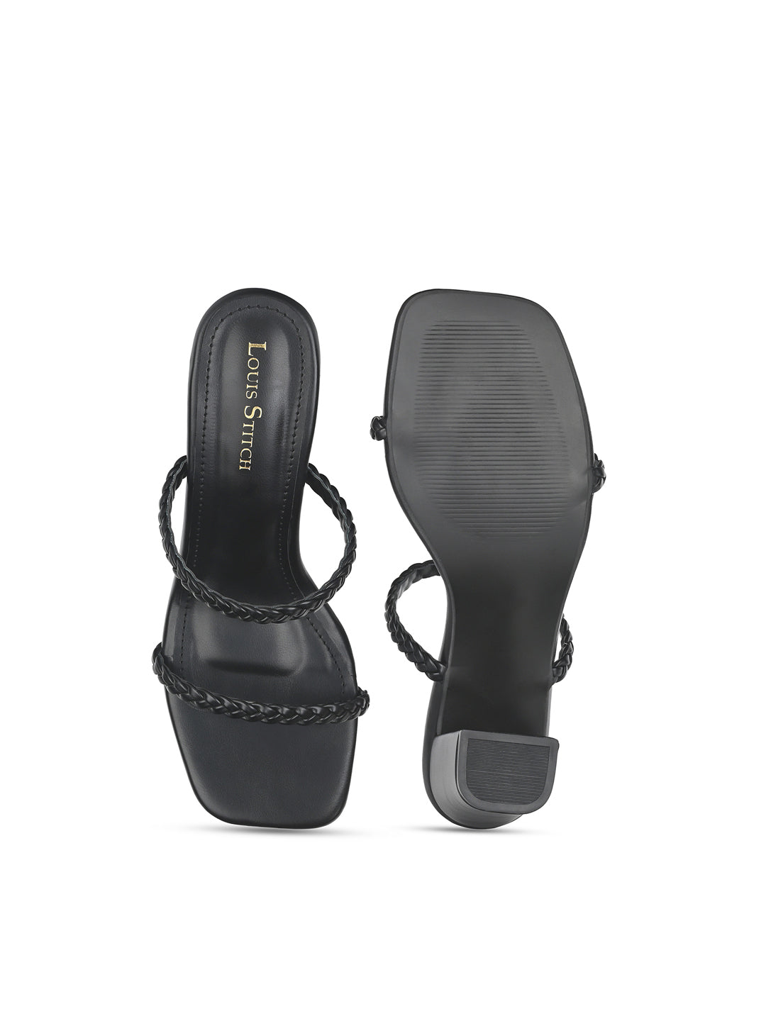 Women's Black Open Toe Block Heel Lightweight Sandals