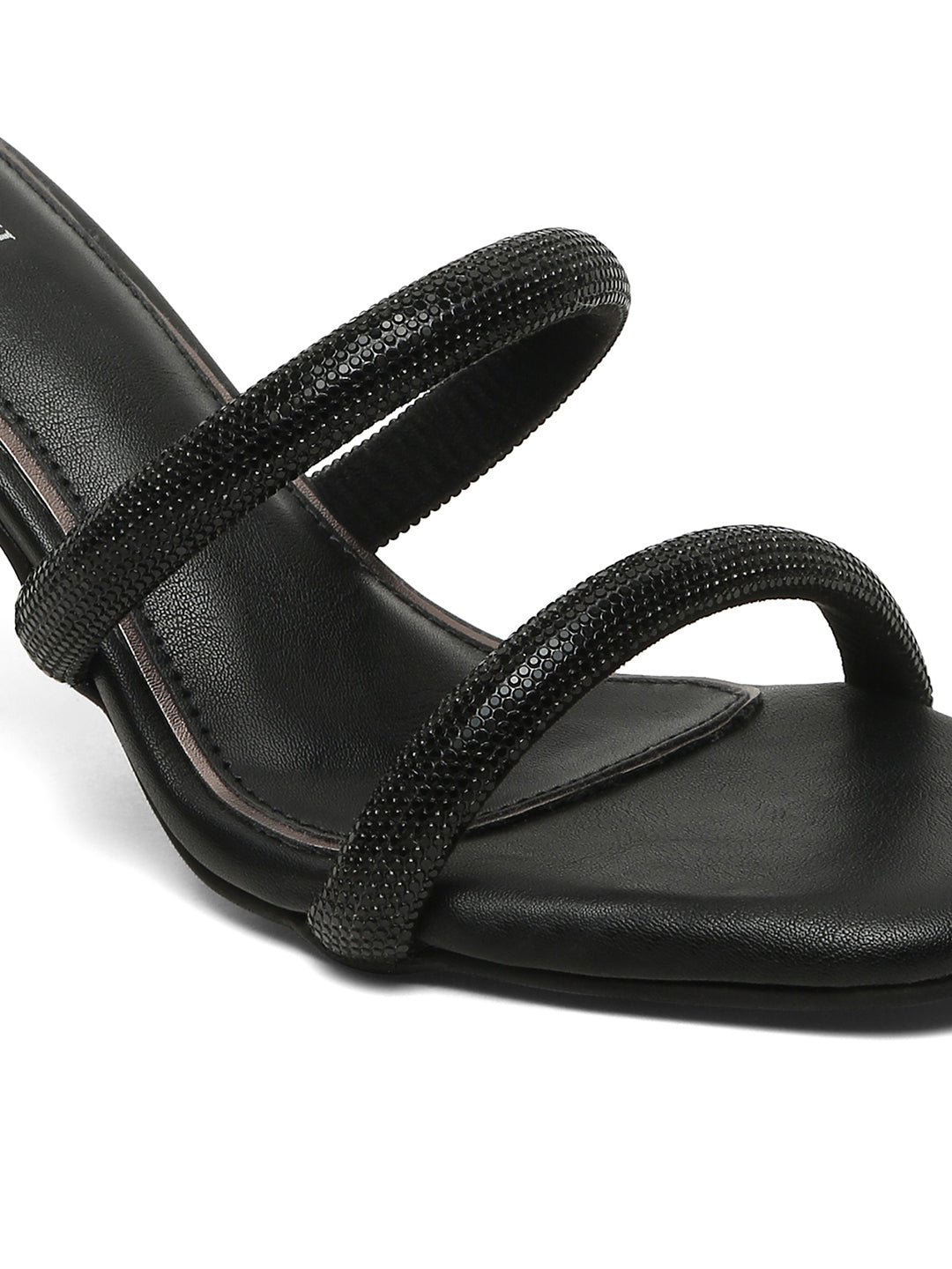 Women's Black Open Toe Glitter Double Strap Lightweight Sandals