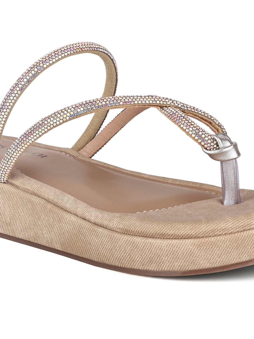 Women's Beige Slip-On Platform Heel T-Strap Lightweight Sandals