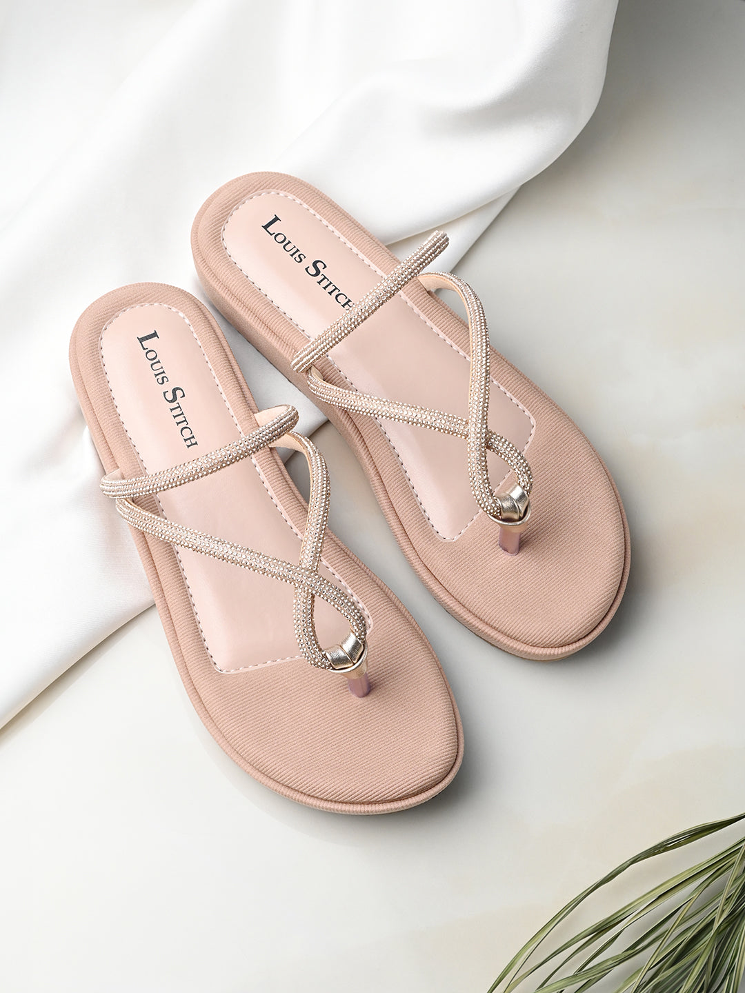 Women's Peach Pink Slip-On Platform Heel T-Strap Lightweight Sandals