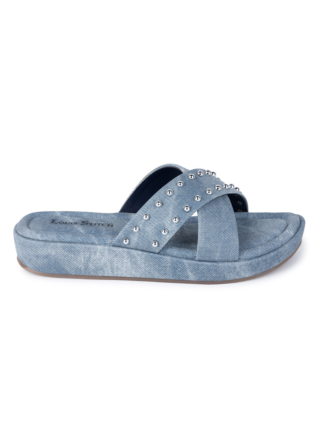 Women's Blue Cross Strap and Beaded Embellishments Lightweight Sandals