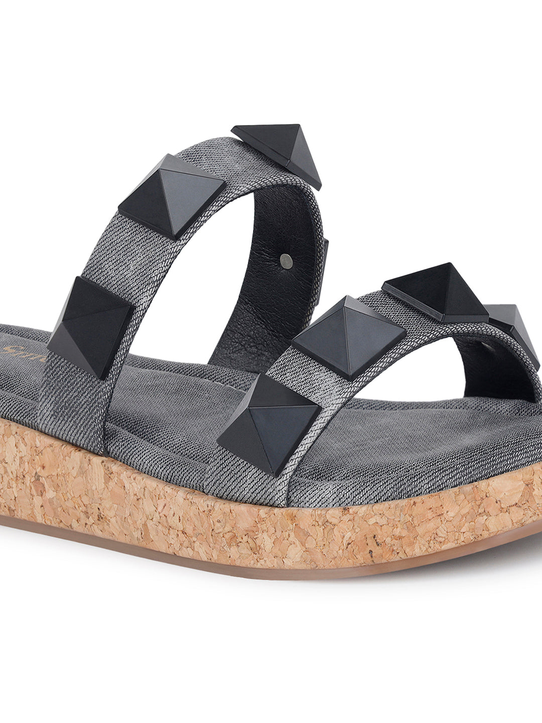 Women's Two Strap Diamond Stone Black Lightweight Sandals