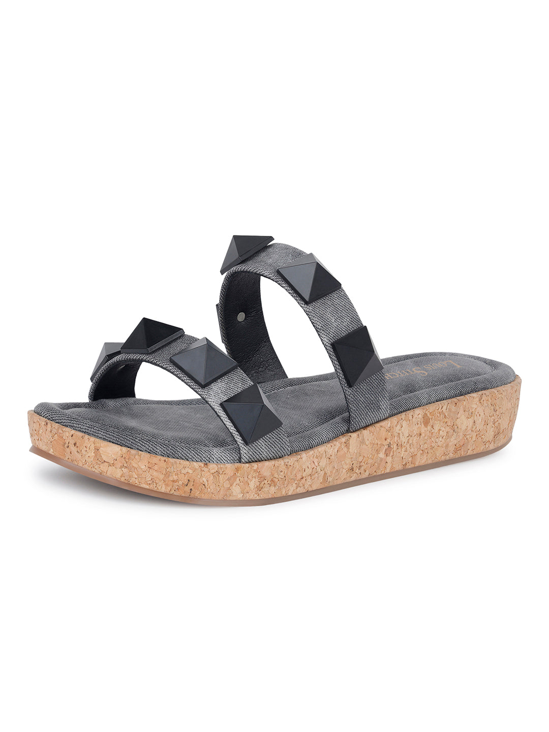 Women's Two Strap Diamond Stone Black Lightweight Sandals