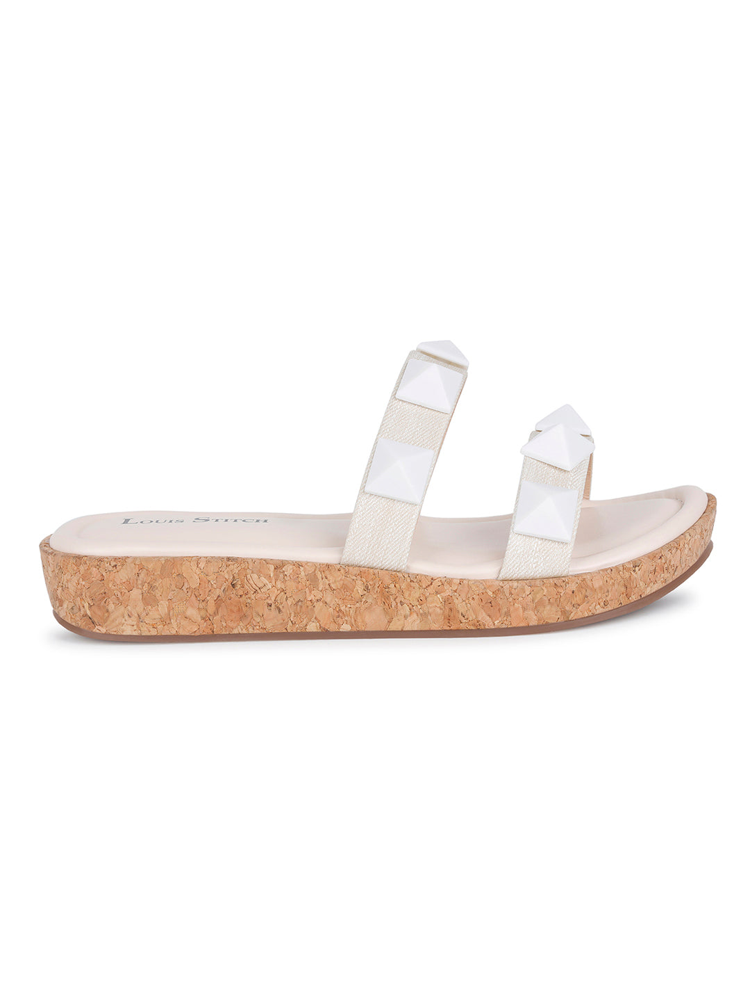 Women's Two Strap Diamond Stone White Lightweight Sandals