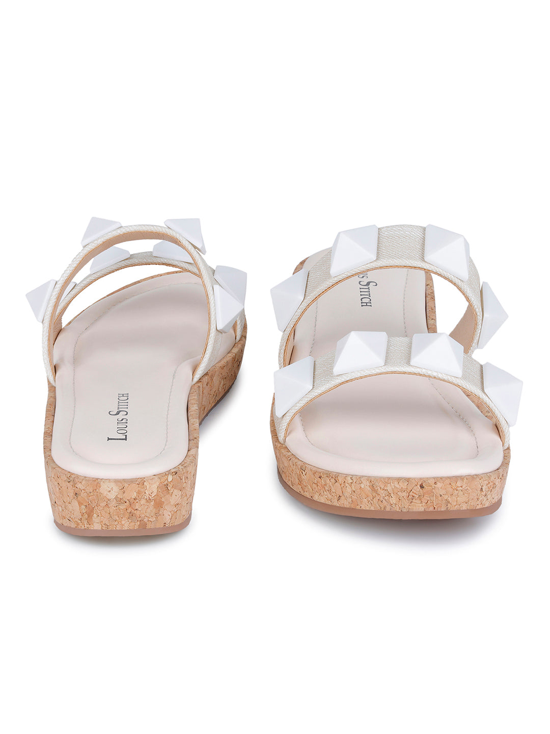 Women's Two Strap Diamond Stone White Lightweight Sandals