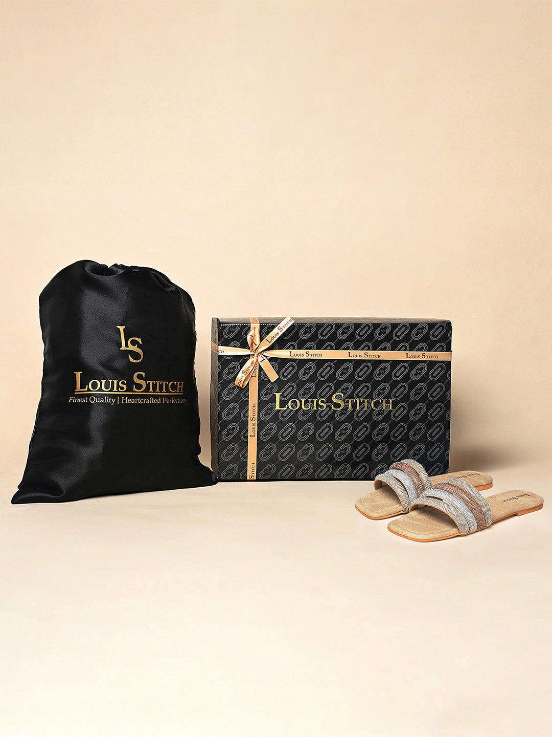 Women's Beige Glitter Strap Flat Heel Lightweight Sandals