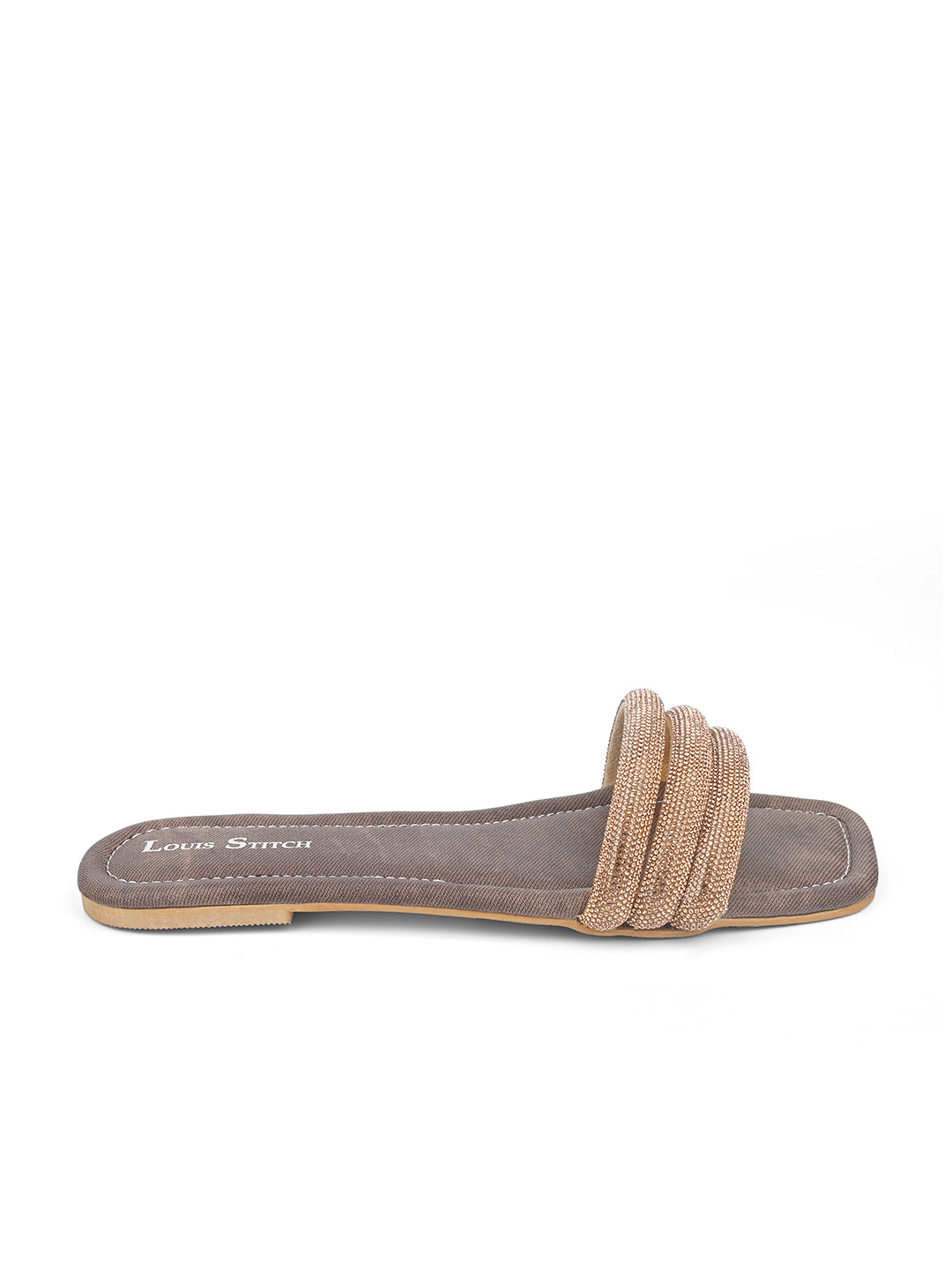 Women's Brown Shiny Strap Flat Heel Lightweight Sandals