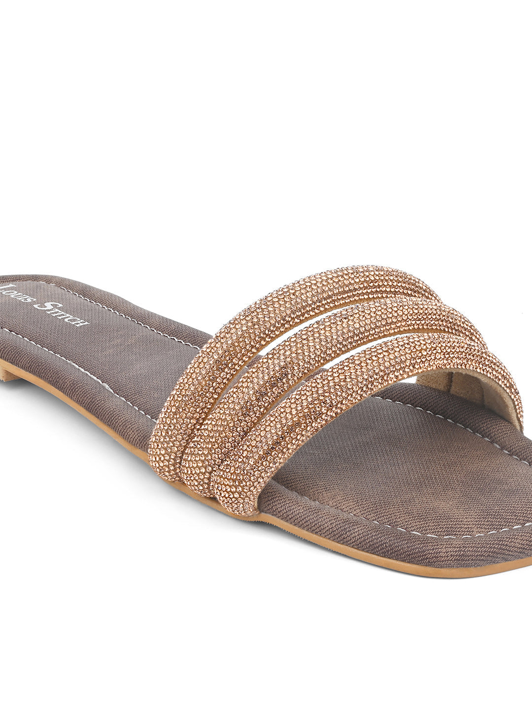 Women's Brown Shiny Strap Flat Heel Lightweight Sandals