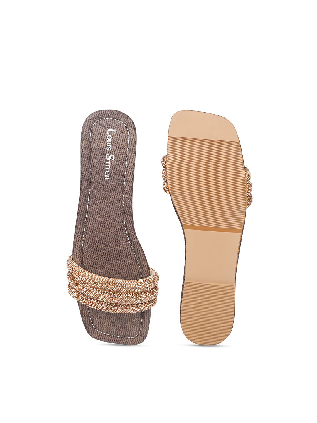 Women's Brown Shiny Strap Flat Heel Lightweight Sandals