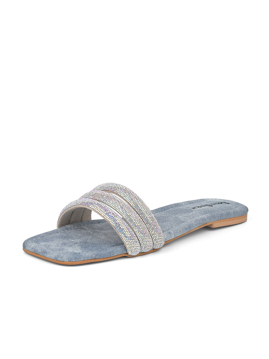 Women's Blue Shiny Strap Flat Heel Lightweight Sandals