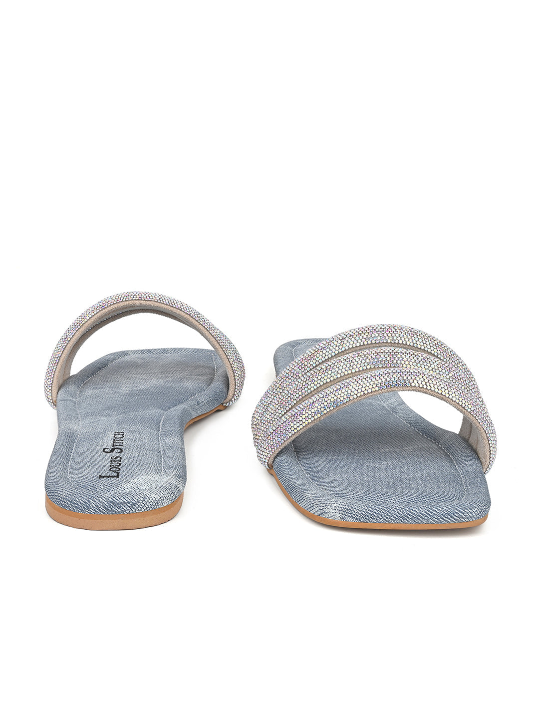 Women's Blue Shiny Strap Flat Heel Lightweight Sandals