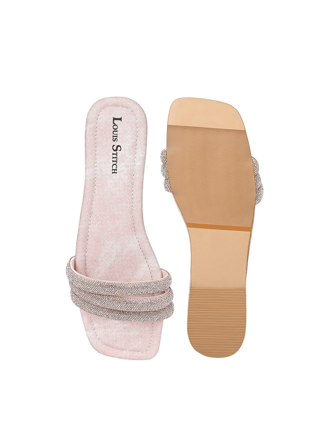 Women's Pink Shiny Strap Flat Heel Lightweight Sandals