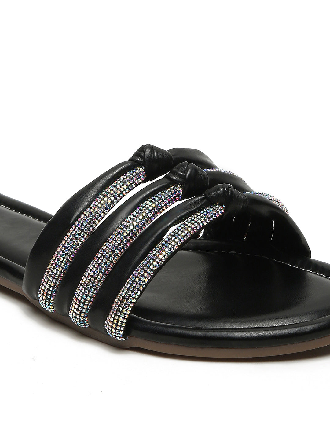 Women's Black Open Toe Glitter Strap Lightweight Sandals