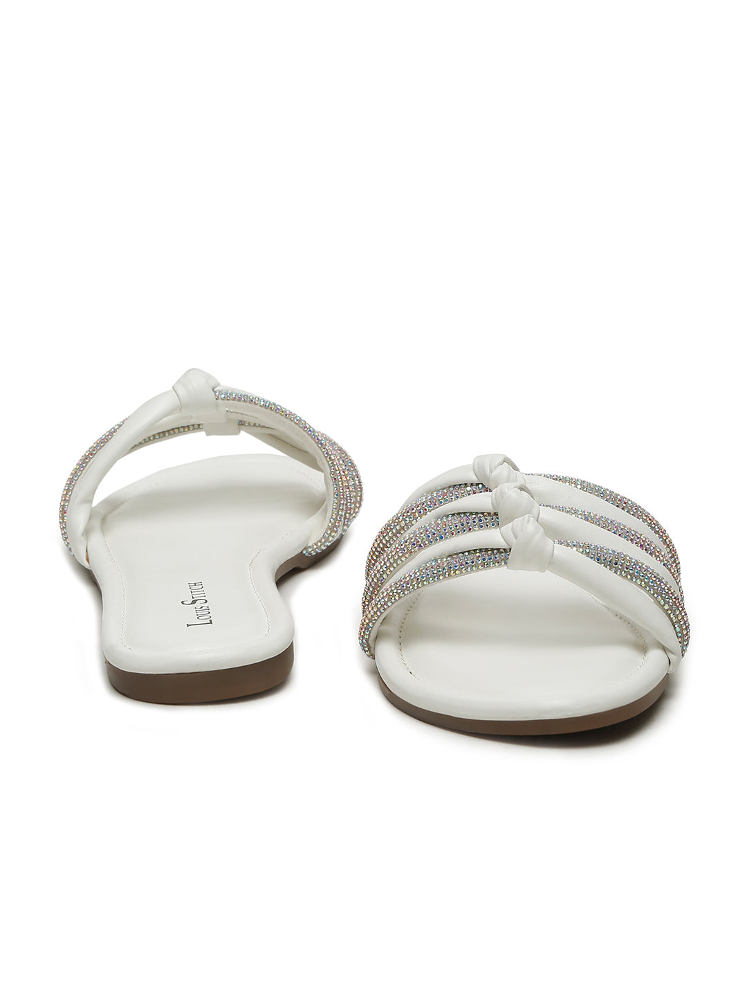 Women's White Open Toe Glitter Strap Lightweight Sandals