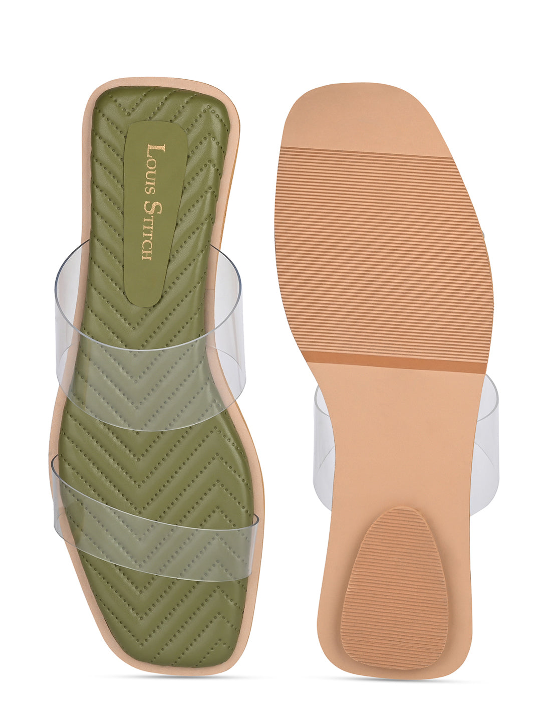 Women's Silicon Strap Green Open Toe Stylish Slip-On Sandals