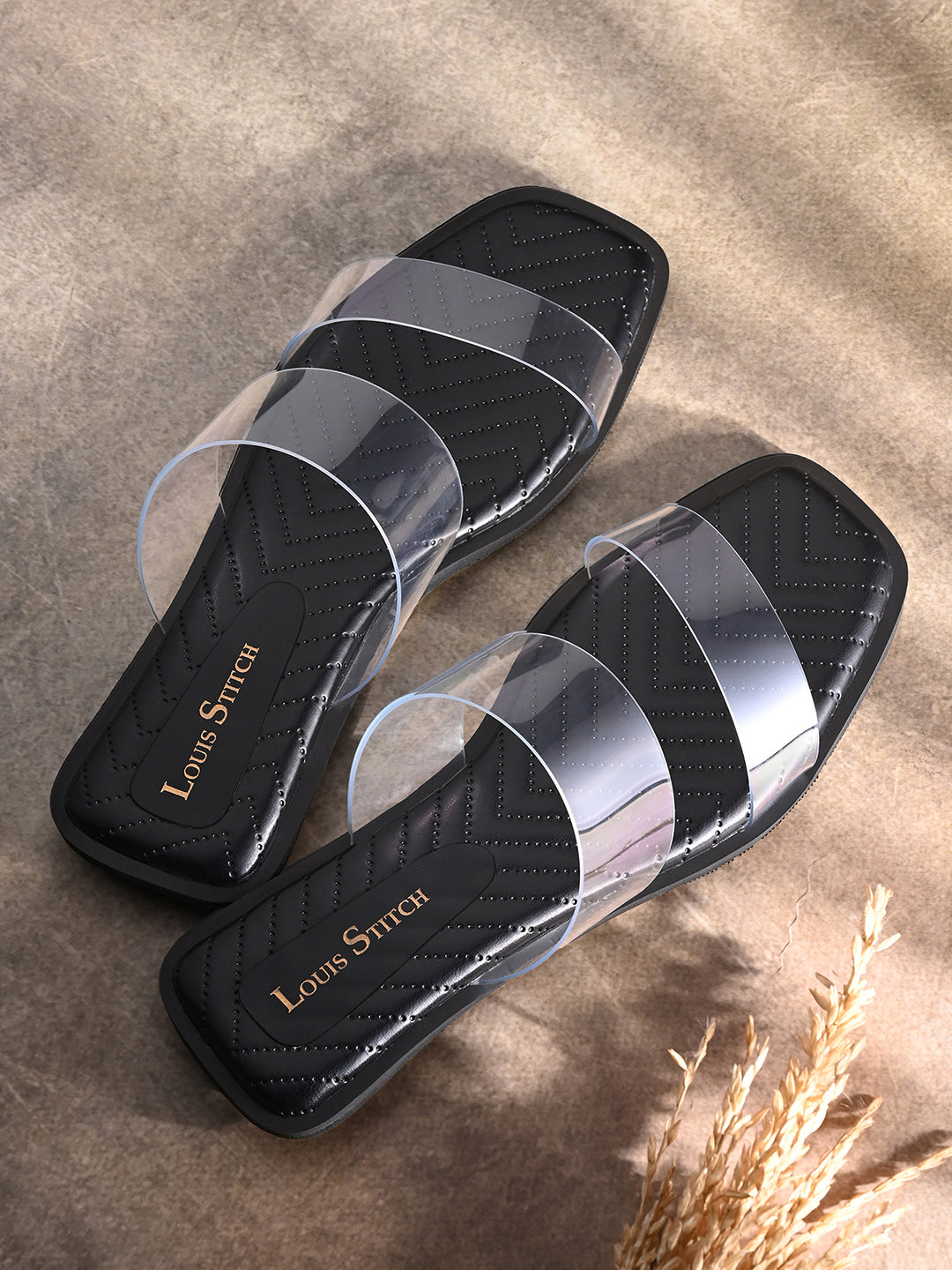 Women's Silicon Strap Black Open Toe Stylish Slip-On Sandals