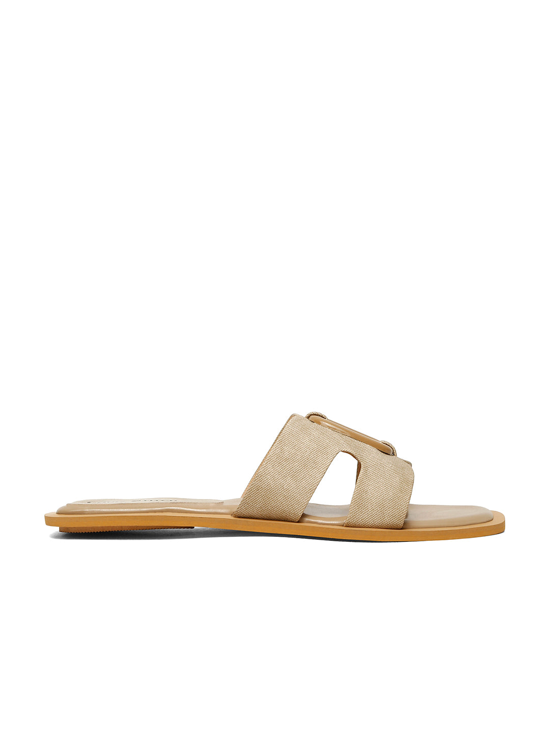 Women's Beige Flat Fashion Square Buckle Strap Lightweight Sandals