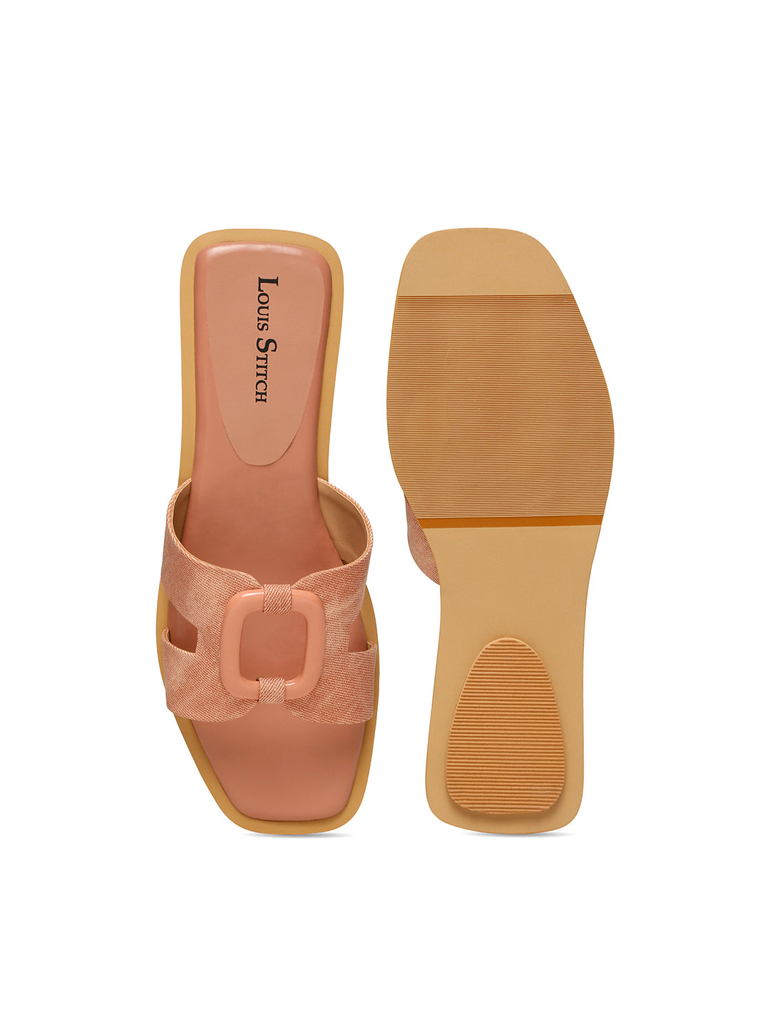 Women's Pink Flat Fashion Square Buckle Strap Lightweight Sandals