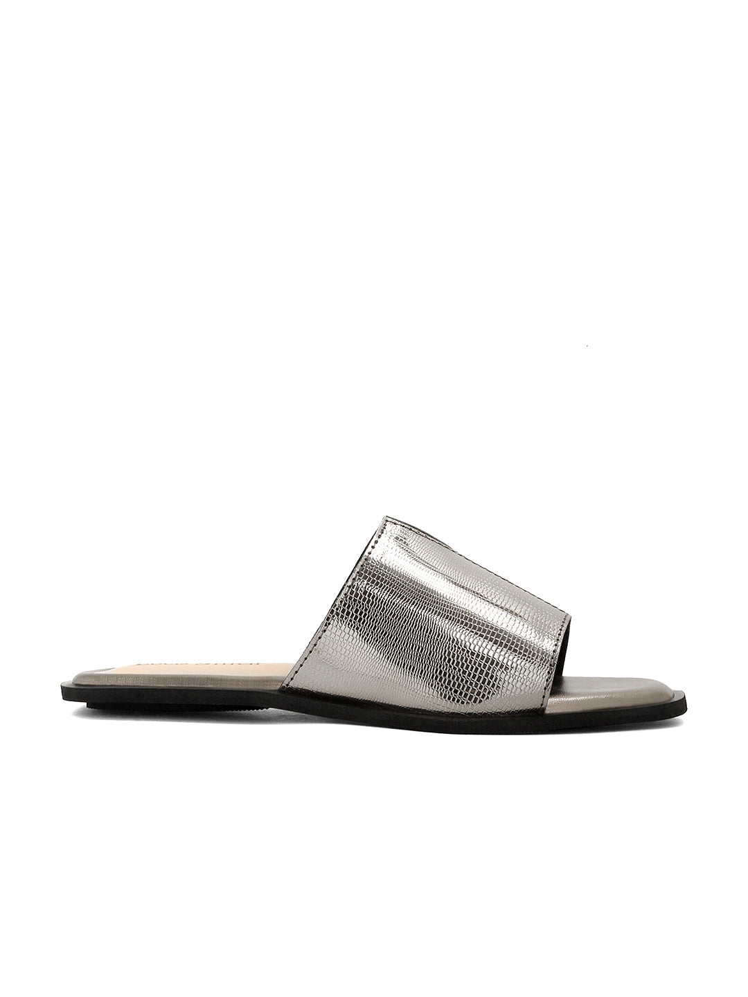 Women's Grey Flat Fashion Shiny Strap Lightweight Sandals