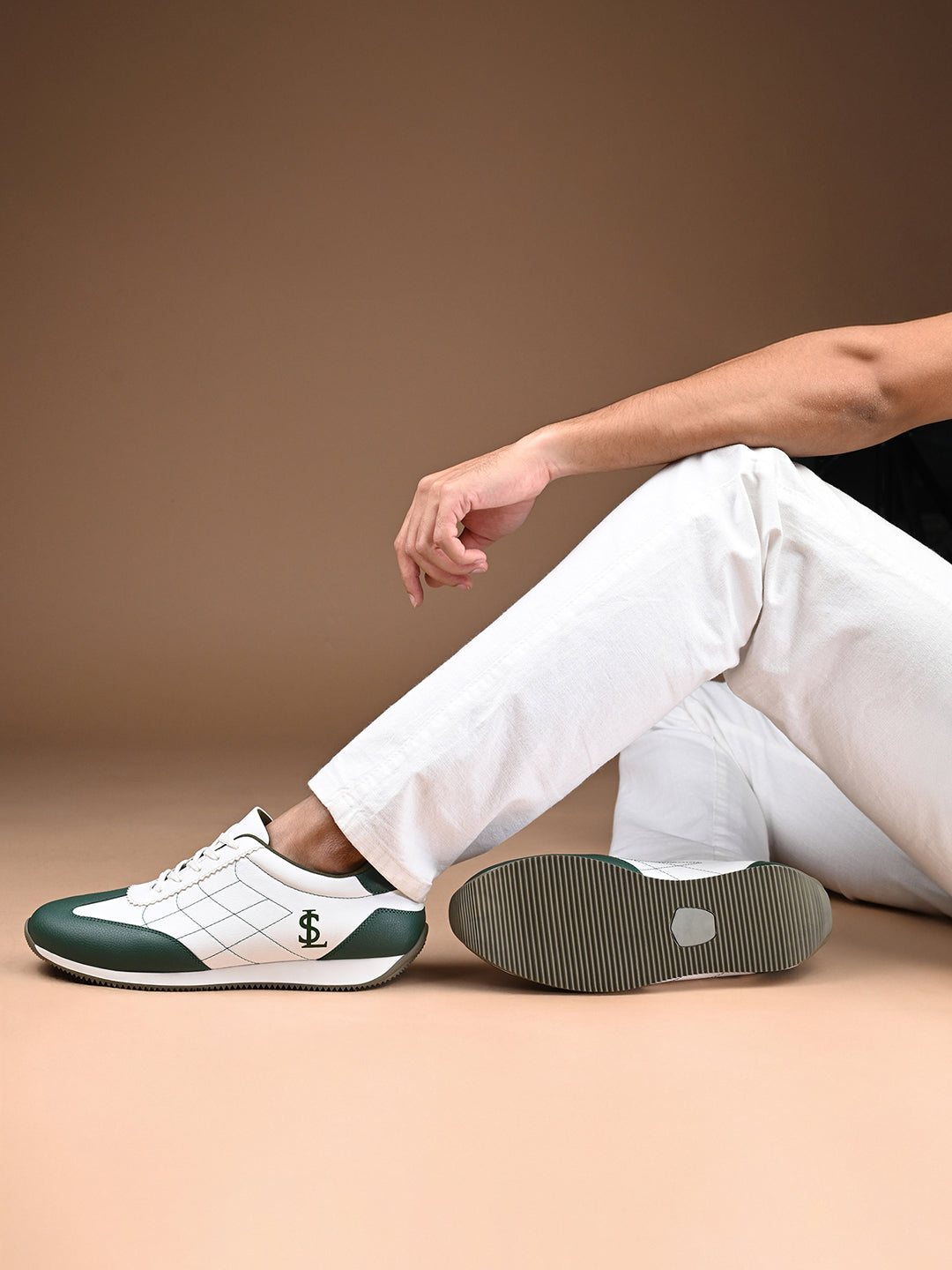 White and Green Comfortable Lace-Up Sneaker