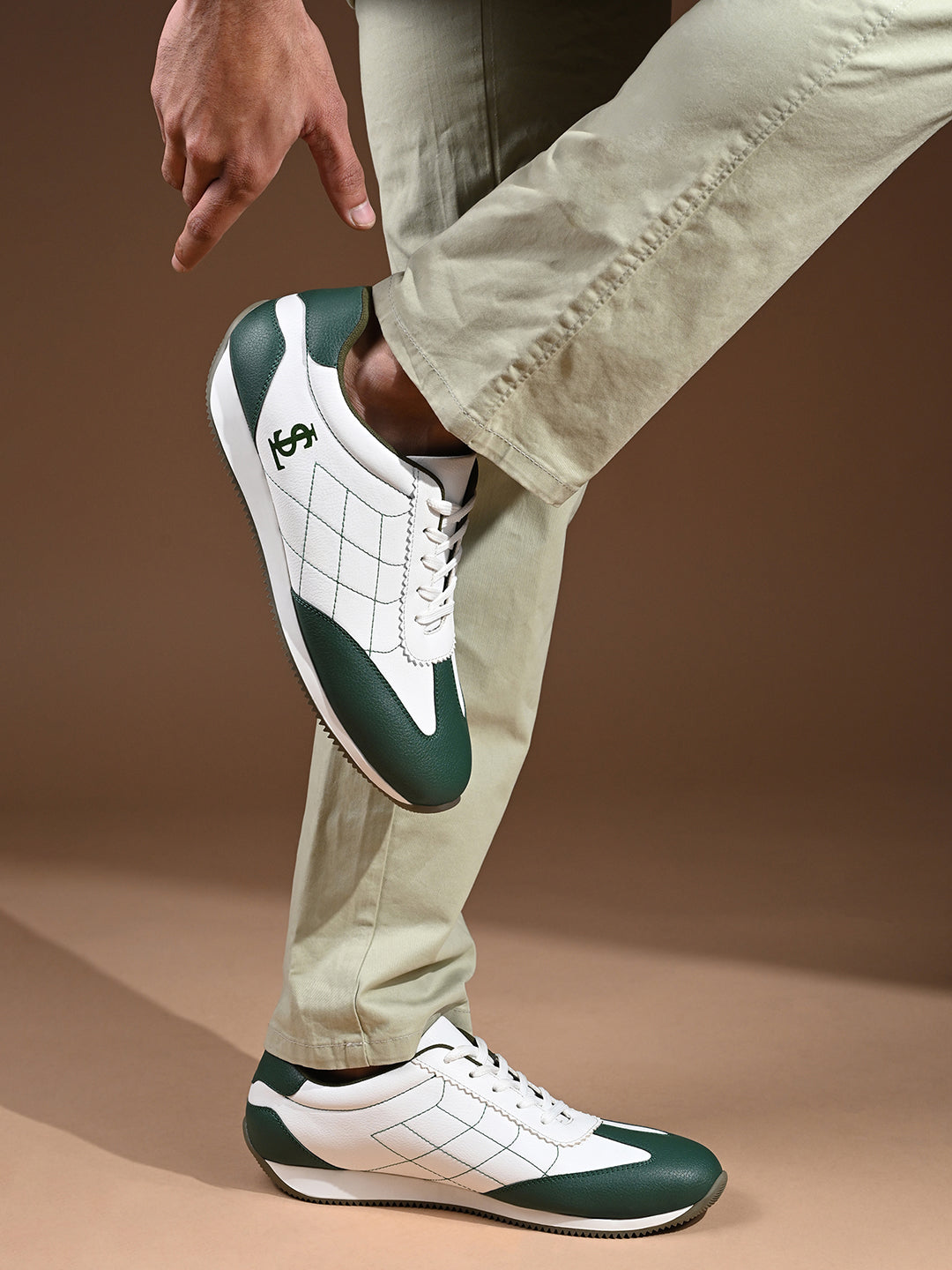 White and Green Comfortable Lace-Up Sneaker