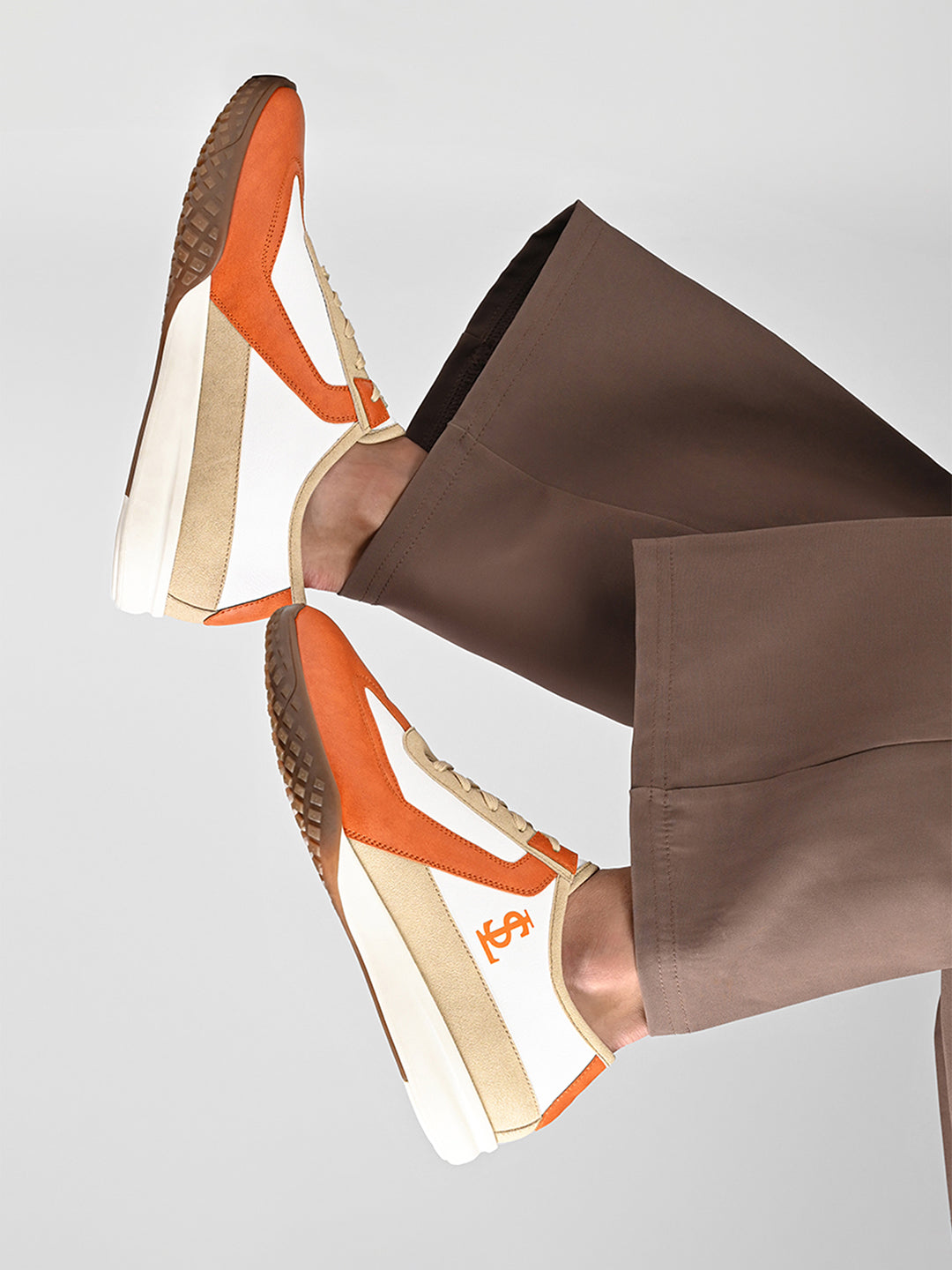 Orange and White Casual Lightweight Lace-Up Sneaker