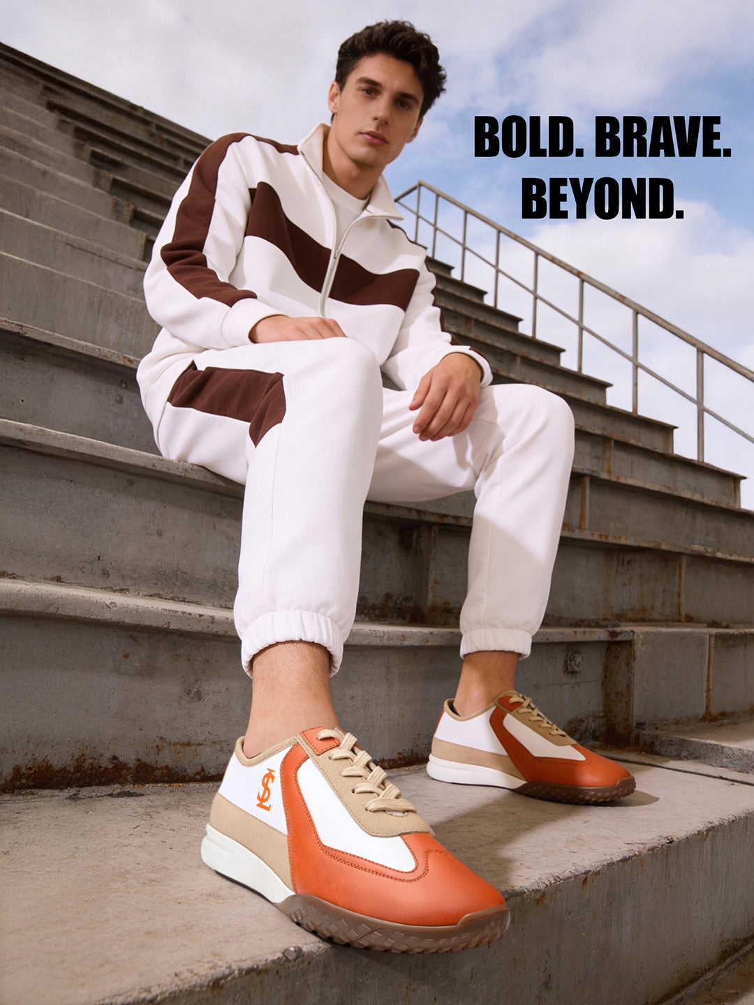 Orange and White Casual Lightweight Lace-Up Sneaker