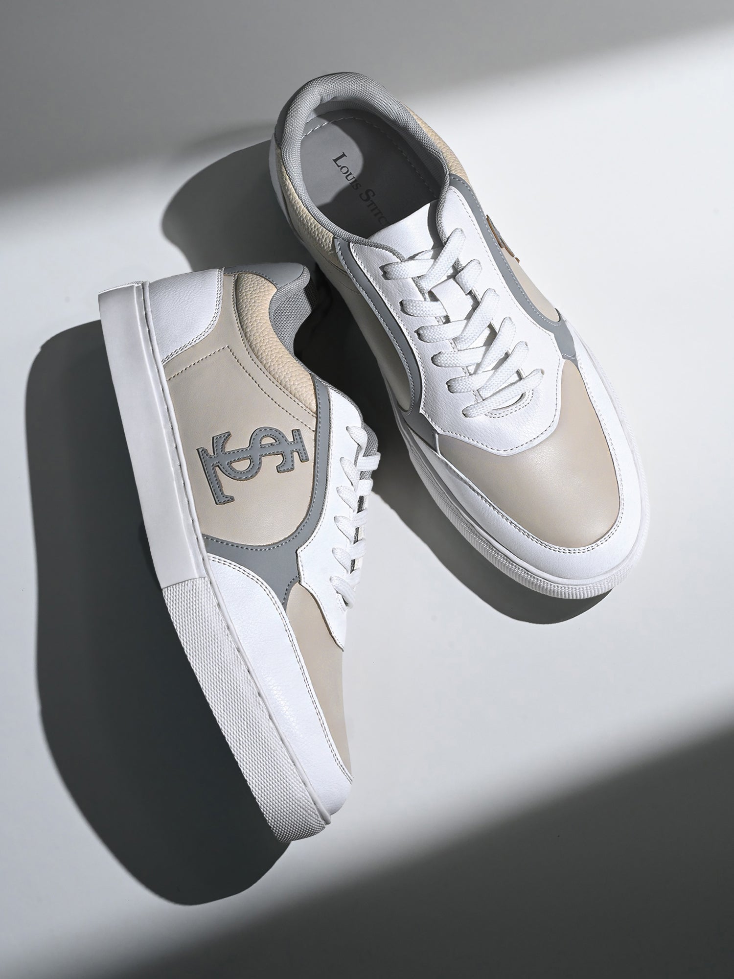 Beige and Grey Casual Lightweight Lace-Up Sneaker