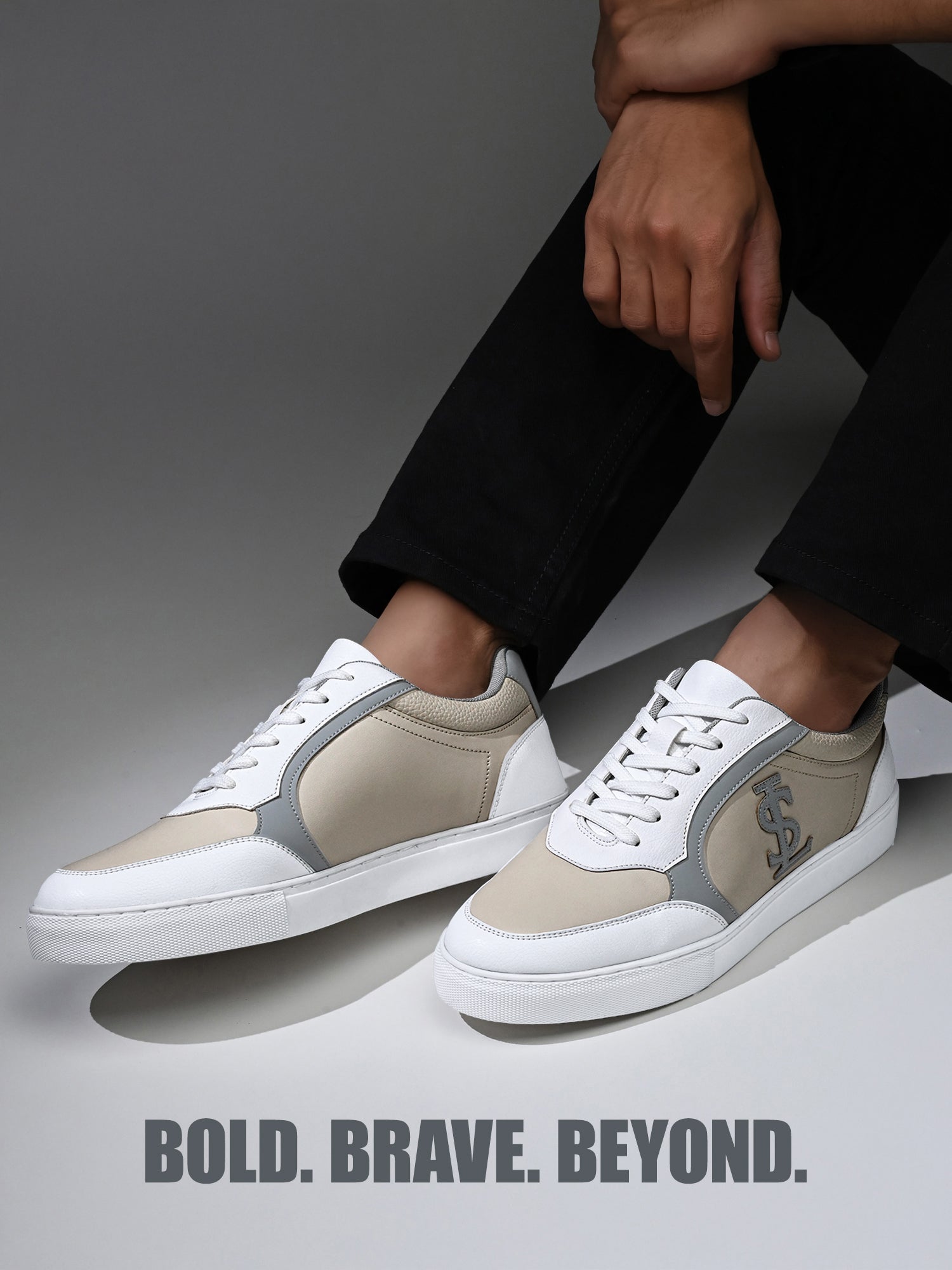 Beige and Grey Casual Lightweight Lace-Up Sneaker